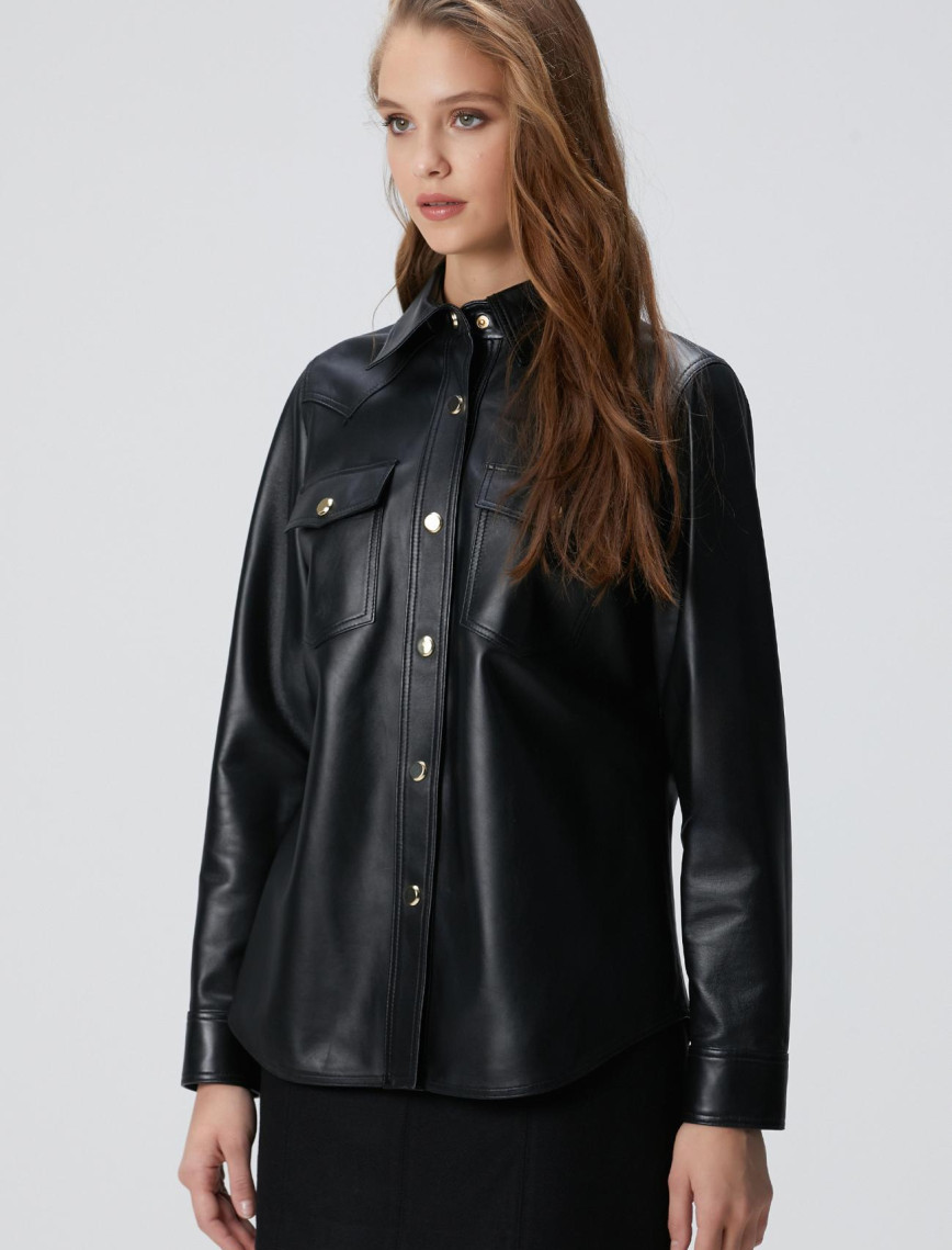 Network Kadın Siyah Deri Gömlek Network Kadın Siyah Deri Gömlek