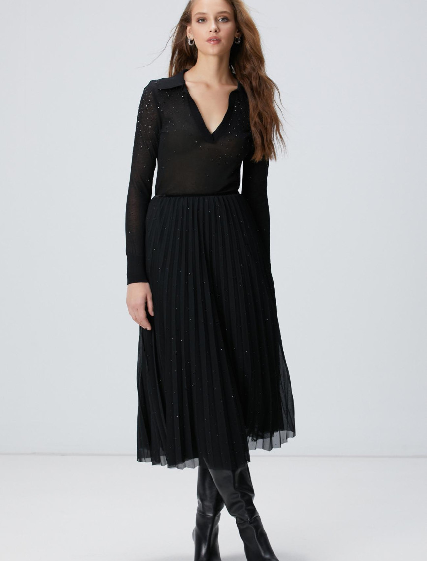 Network Kadın Siyah Payetli Tül Midi Etek Network Kadın Siyah Payetli Tül Midi Etek
