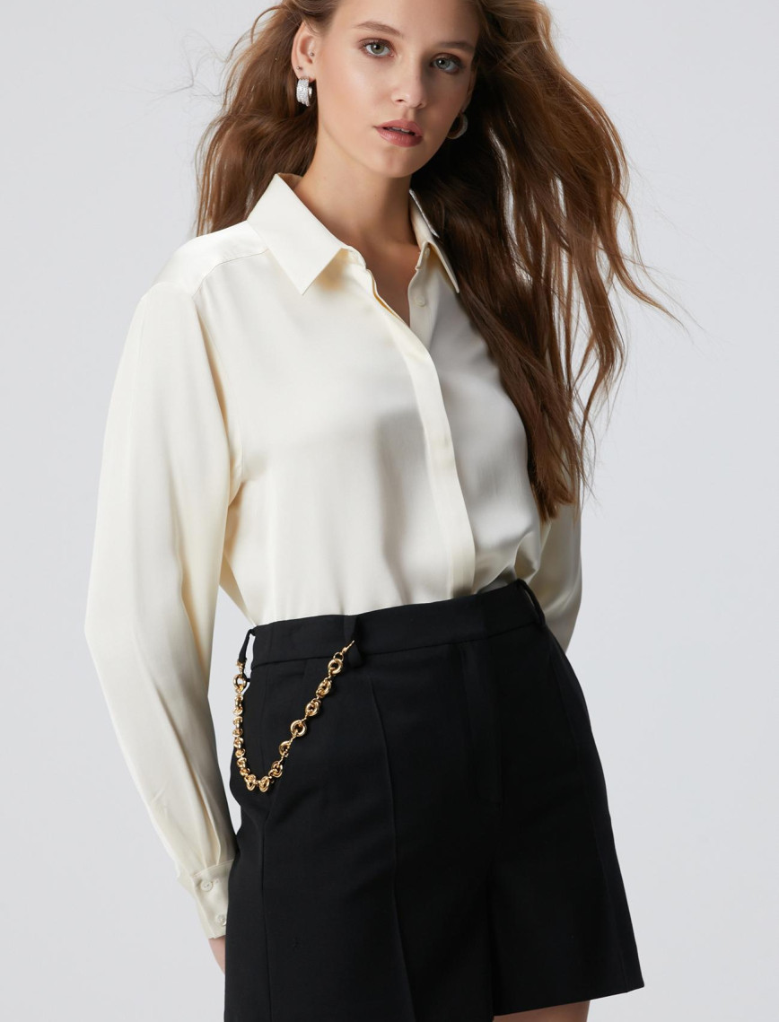 Network Kadın Kırık Beyaz Saten Gömlek Network Kadın Kırık Beyaz Saten Gömlek