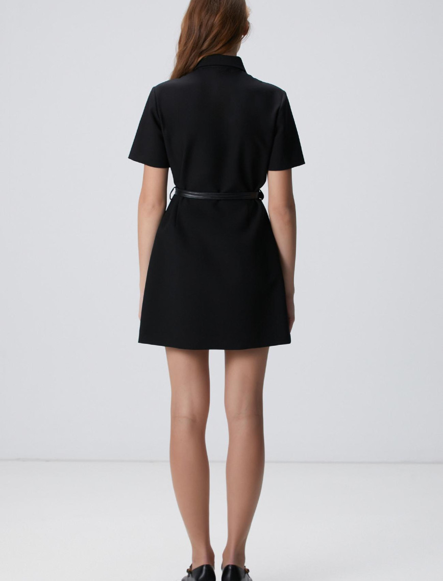 Network Kadın Siyah Kemerli Mini Elbise