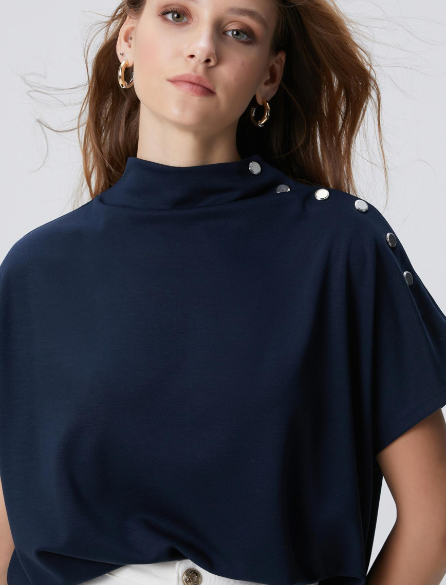 Network Kadın Lacivert Çıtçıt Detaylı T-shirt Network Kadın Lacivert Çıtçıt Detaylı T-shirt