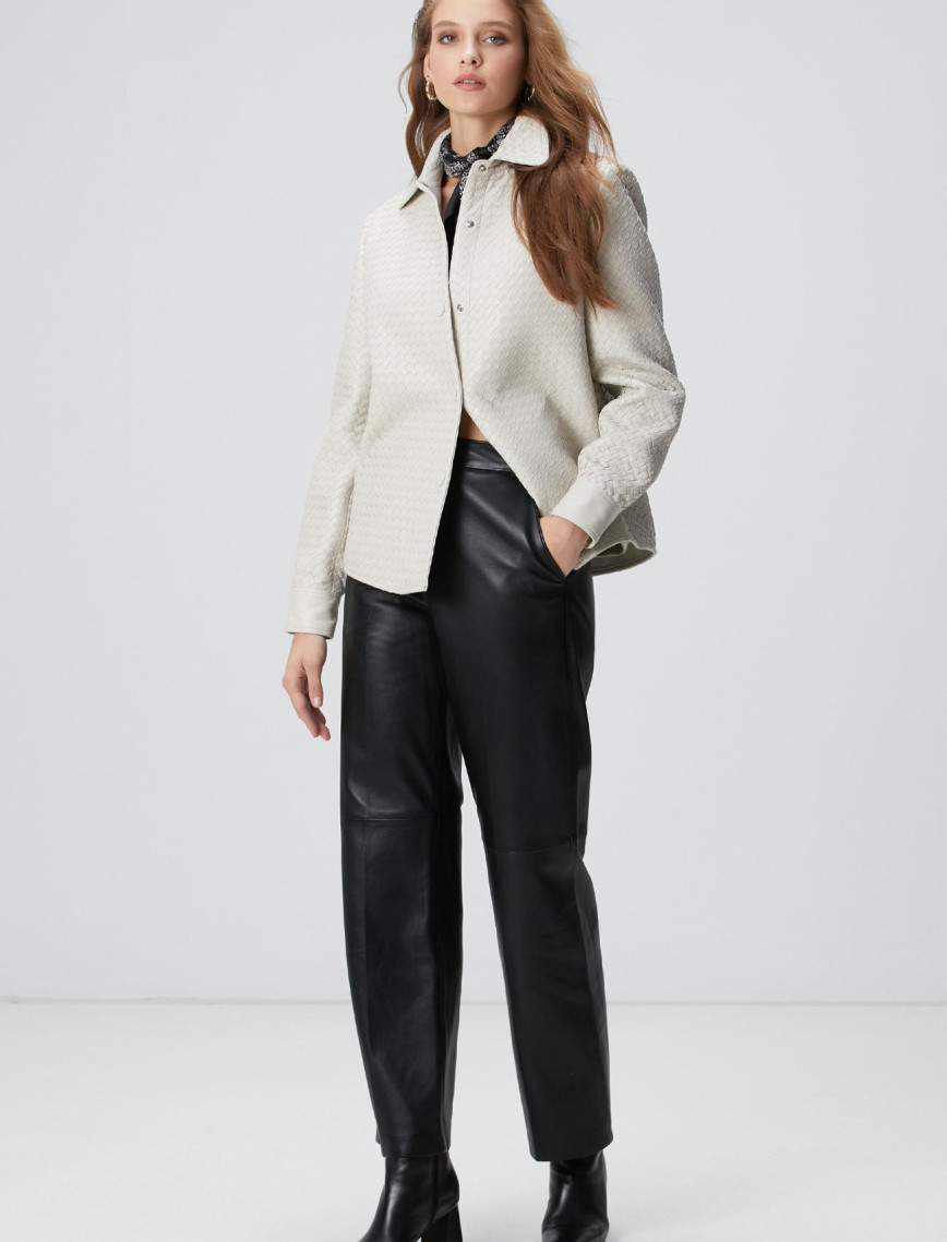 Network Kadın Taş Limited Örgü Desenli Deri Gömlek Network Kadın Taş Limited Örgü Desenli Deri Gömlek