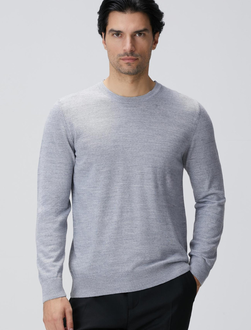 Network Erkek Gri Melanj Yün Karışımlı Triko Kazak Network Erkek Gri Melanj Yün Karışımlı Triko Kazak
