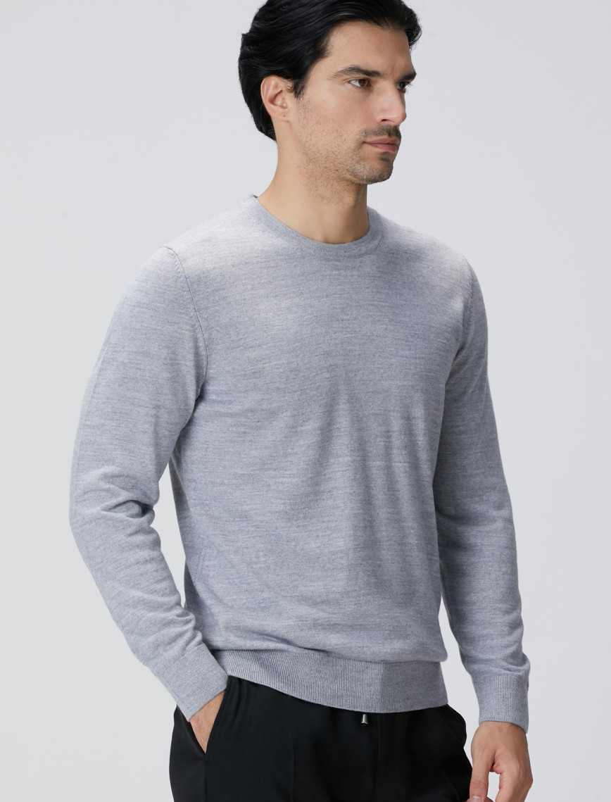 Network Erkek Gri Melanj Yün Karışımlı Triko Kazak Network Erkek Gri Melanj Yün Karışımlı Triko Kazak