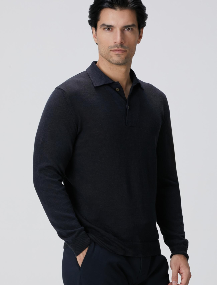 Network Erkek Gri Melanj Polo Yaka Keten Karışımlı Triko Kazak Network Erkek Gri Melanj Polo Yaka Keten Karışımlı Triko Kazak