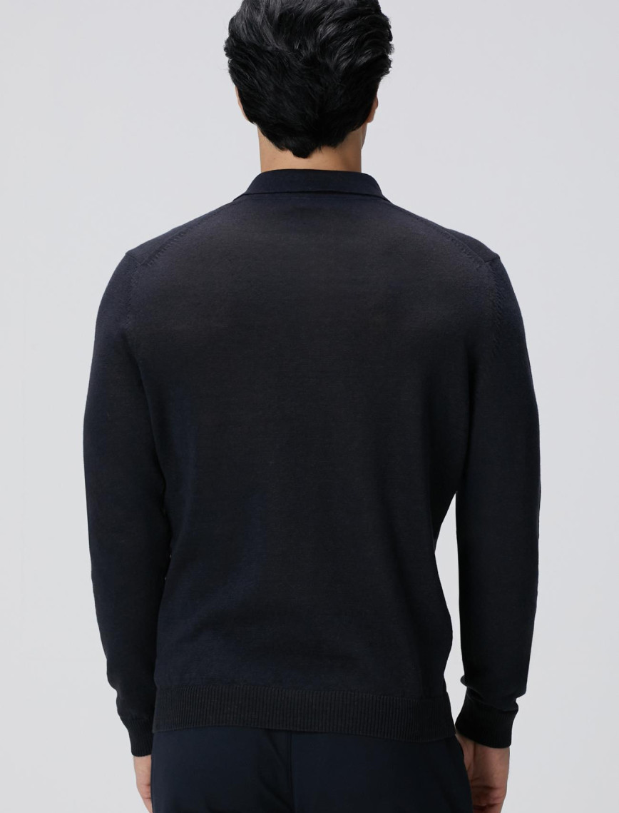 Network Erkek Lacivert Polo Yaka Keten Karışımlı Triko Kazak Network Erkek Lacivert Polo Yaka Keten Karışımlı Triko Kazak