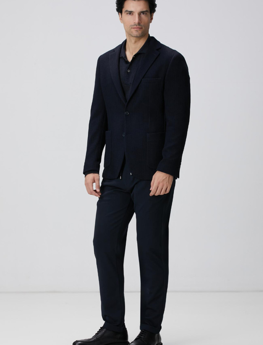 Network Erkek Lacivert Polo Yaka Keten Karışımlı Triko Kazak Network Erkek Lacivert Polo Yaka Keten Karışımlı Triko Kazak