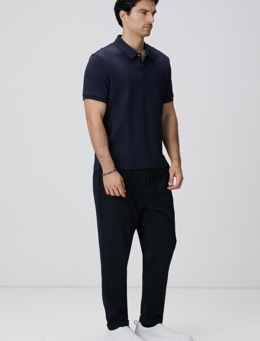 Network Erkek Lacivert Waffle Dokulu T-shirt