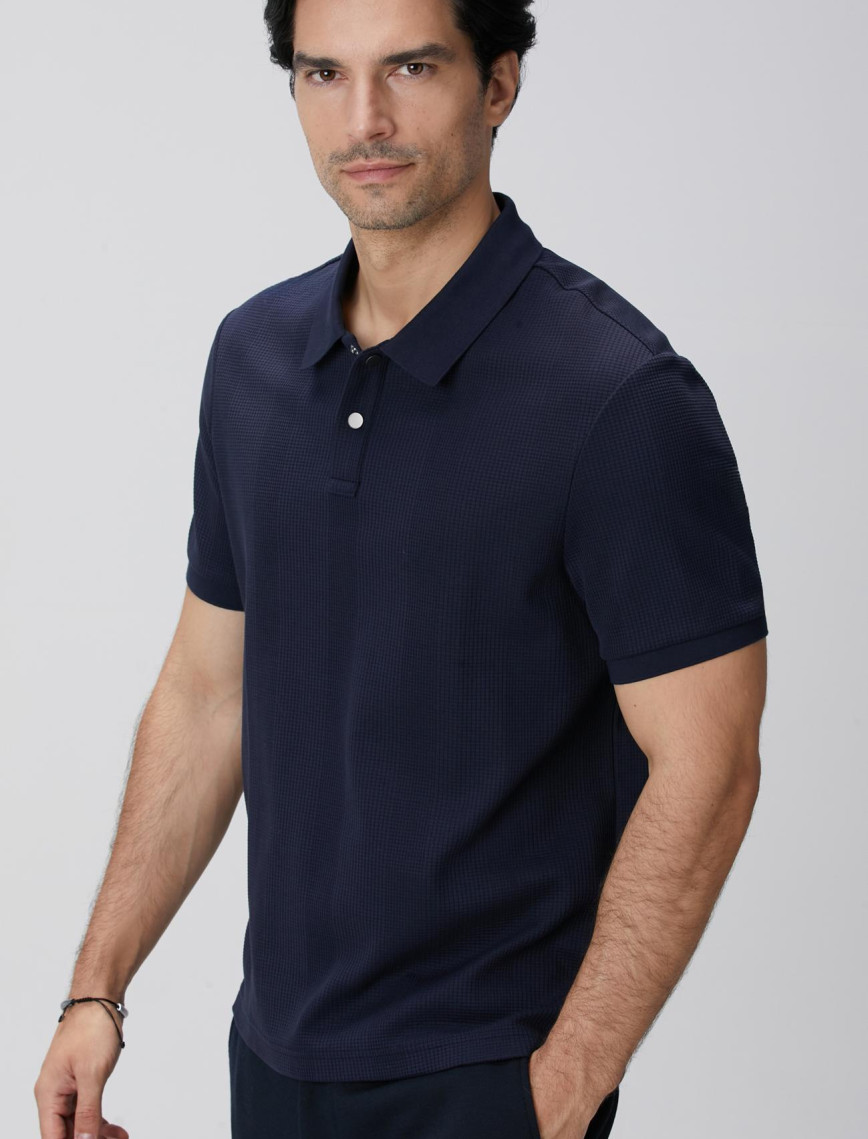 Network Erkek Lacivert Waffle Dokulu T-shirt