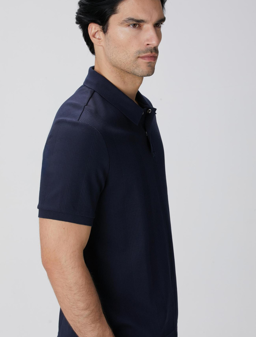 Network Erkek Lacivert Waffle Dokulu T-shirt