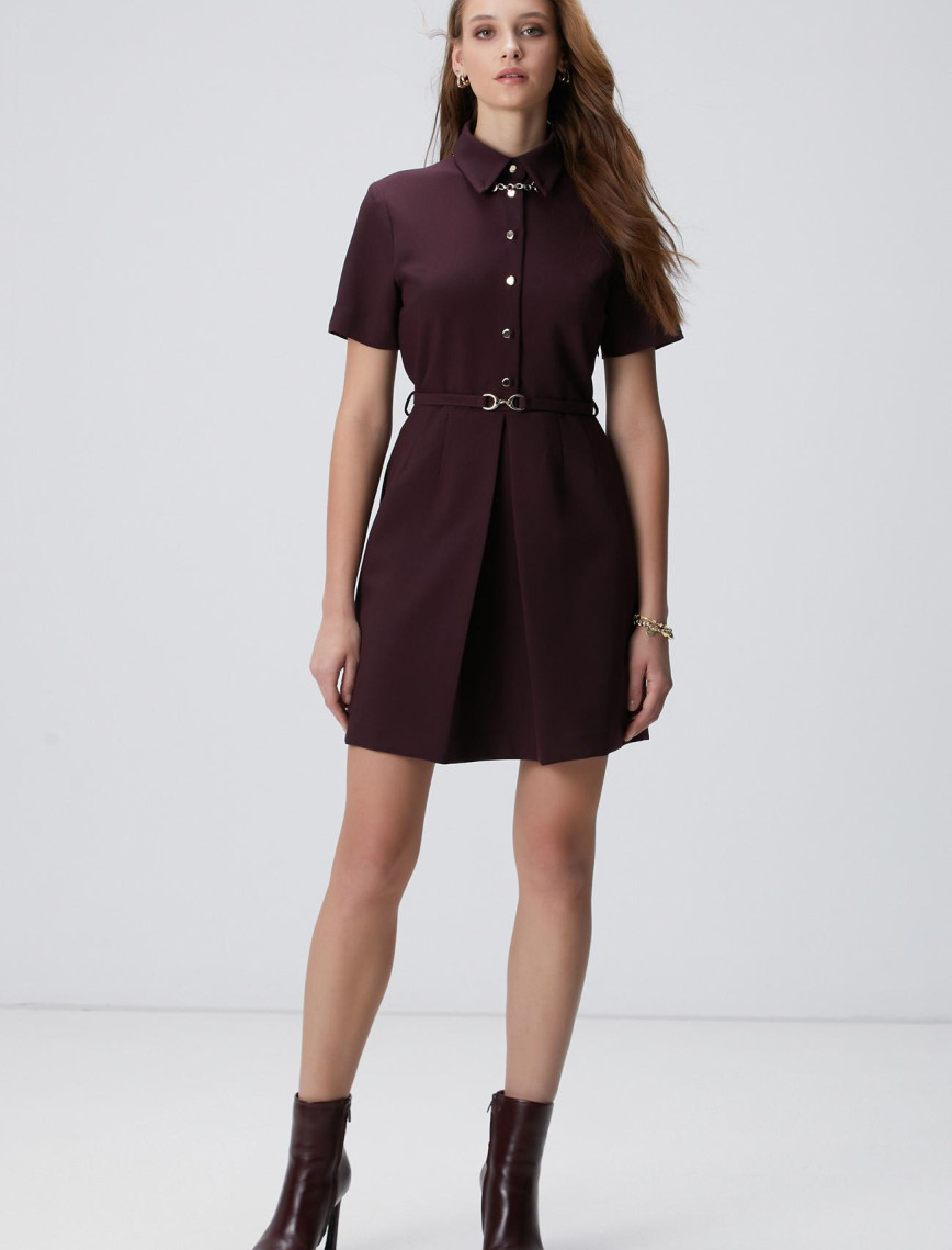 Network Kadın Vişne Kemerli Mini Elbise
