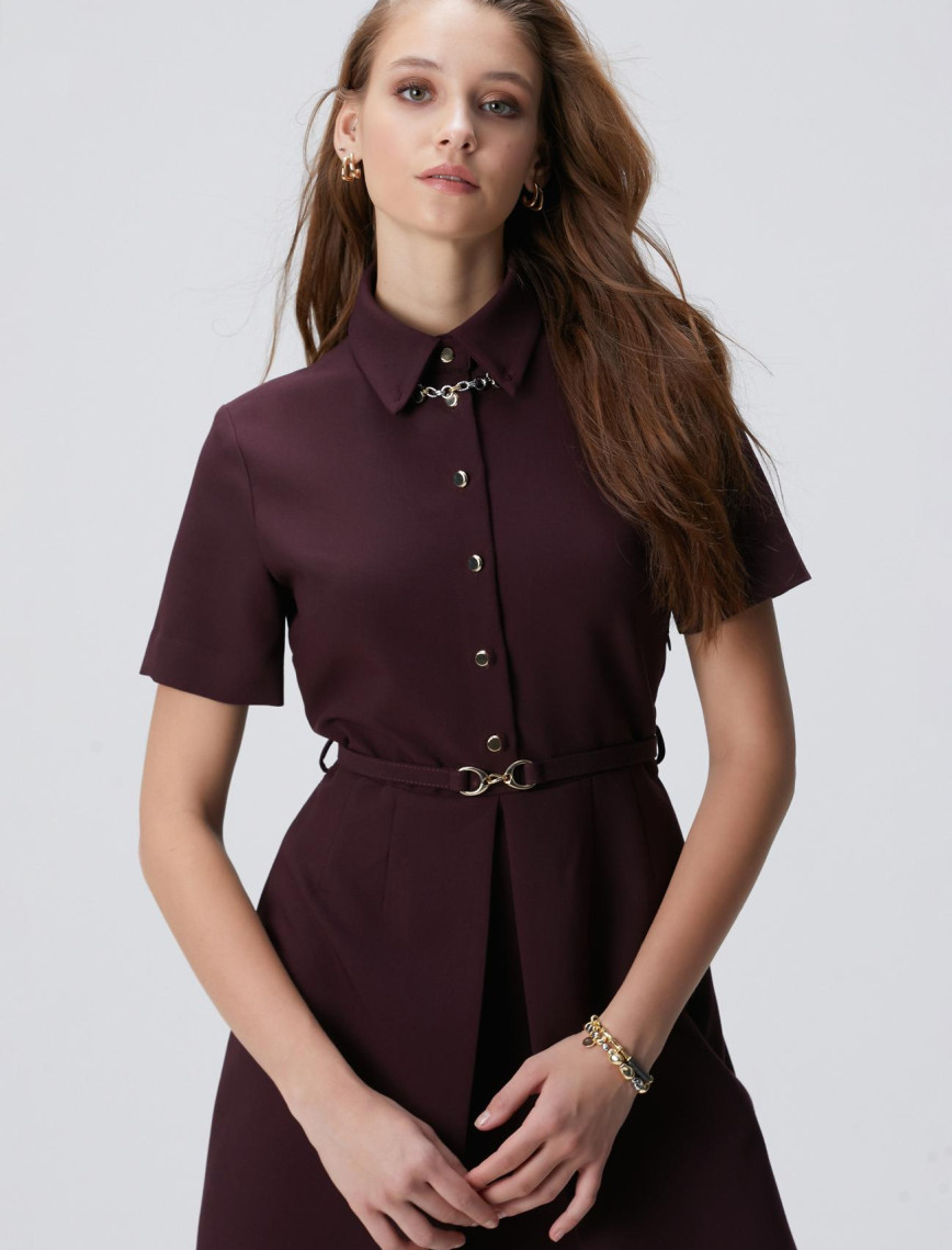 Network Kadın Vişne Kemerli Mini Elbise