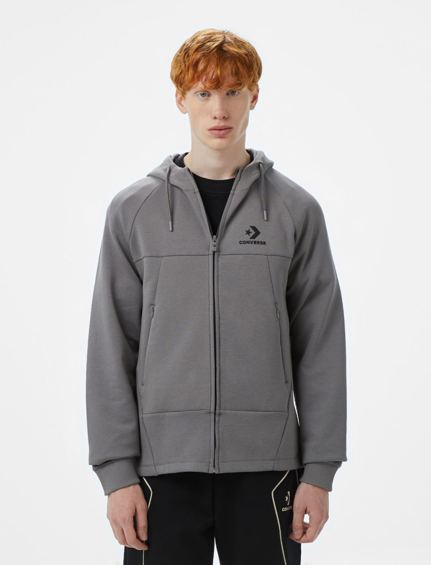 Converse Star Chevron Baskılı Regular Fit Erkek Gri Hoodie