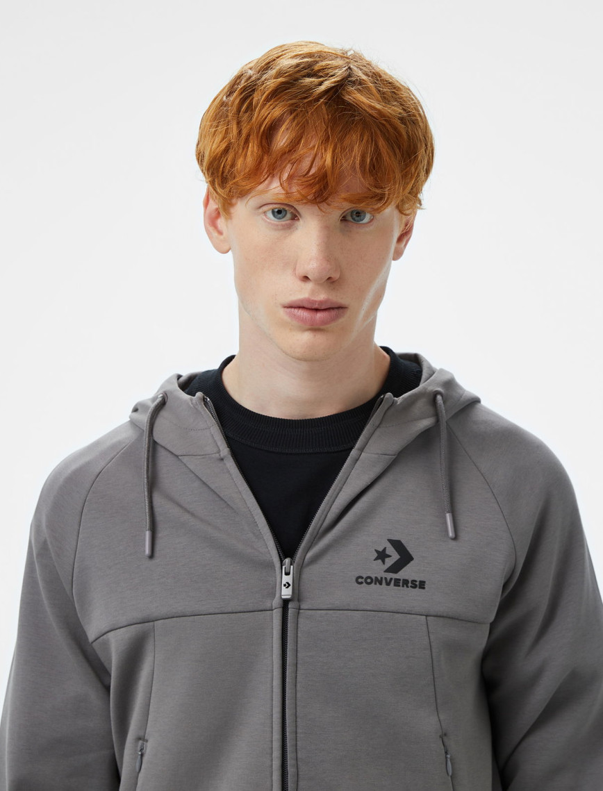 Converse Star Chevron Baskılı Erkek Regular Fit Gri Hoodie