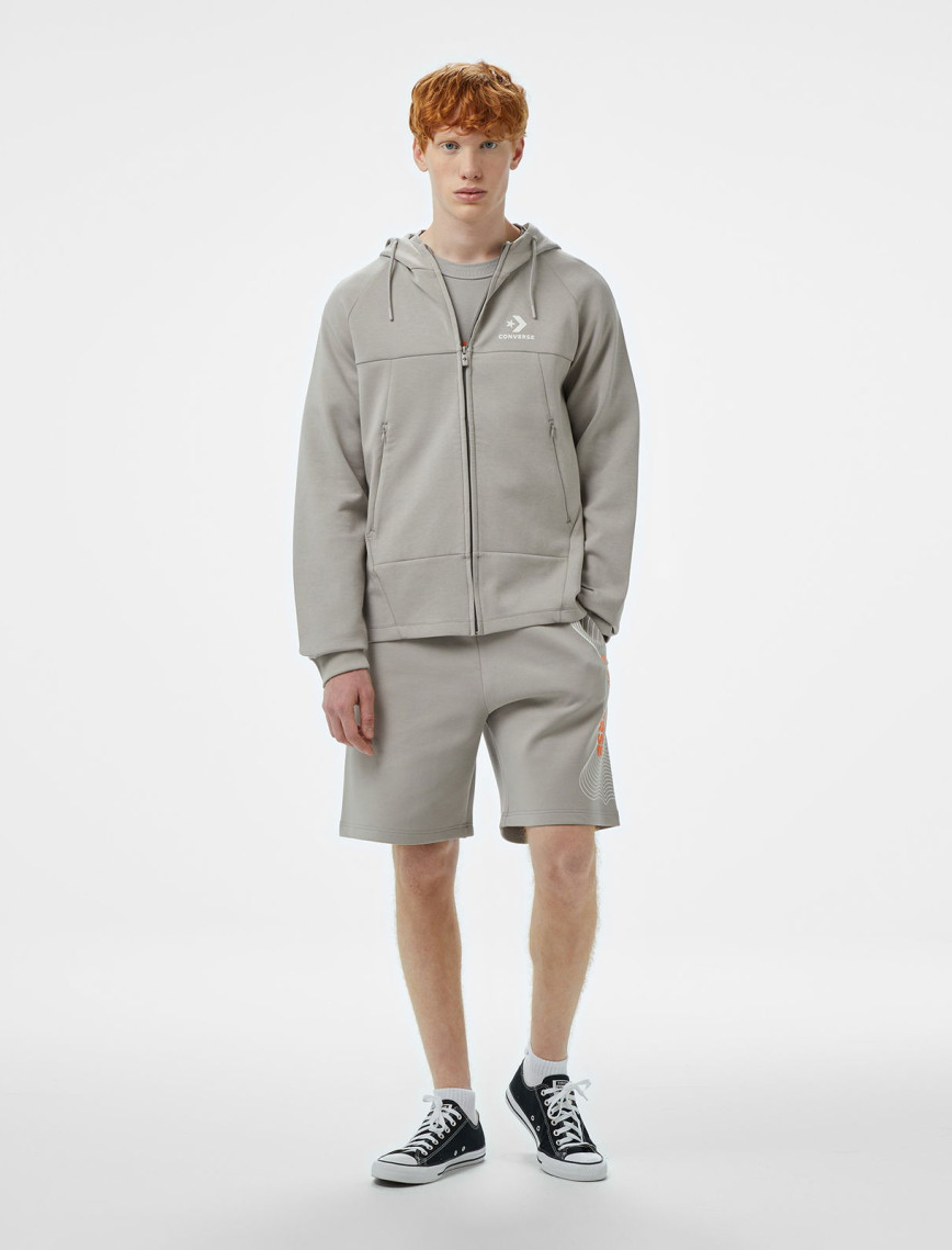 Converse Star Chevron Baskılı Regular Fit Erkek Gri Hoodie