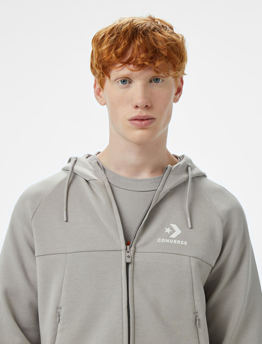 Converse Star Chevron Baskılı Regular Fit Erkek Gri Hoodie