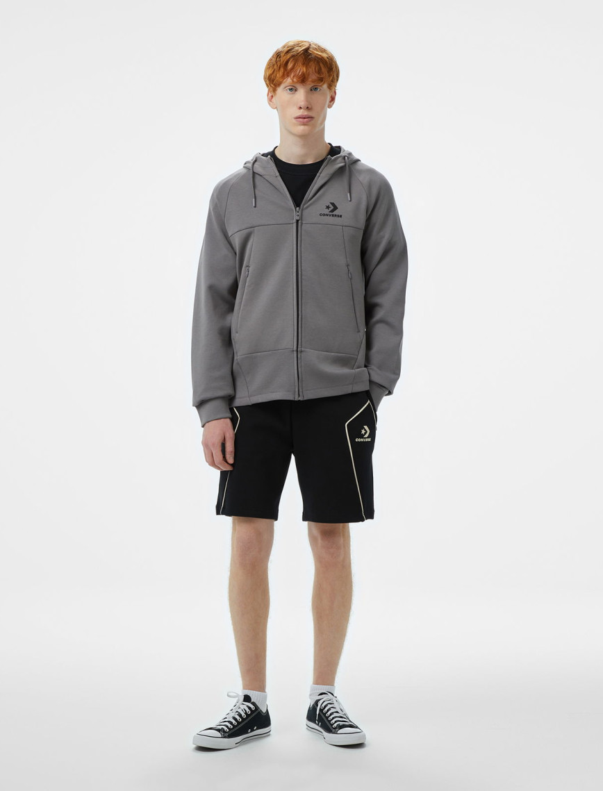 Converse Star Chevron Baskılı Erkek Regular Fit Gri Hoodie