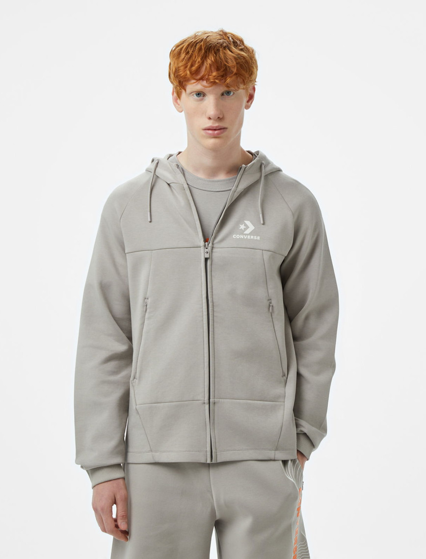 Converse Star Chevron Baskılı Regular Fit Erkek Gri Hoodie