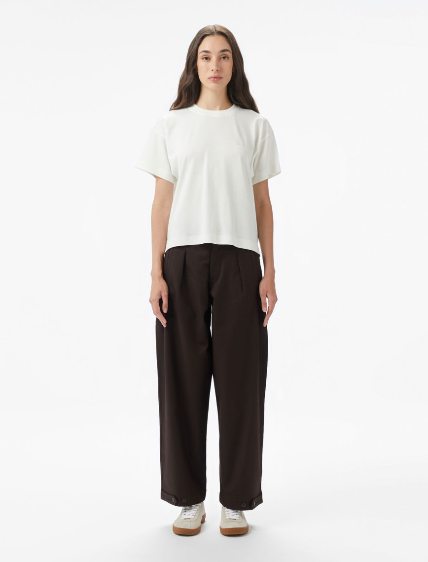 Lacoste Kadın Loose Fit Bisiklet Yaka Beyaz T-Shirt