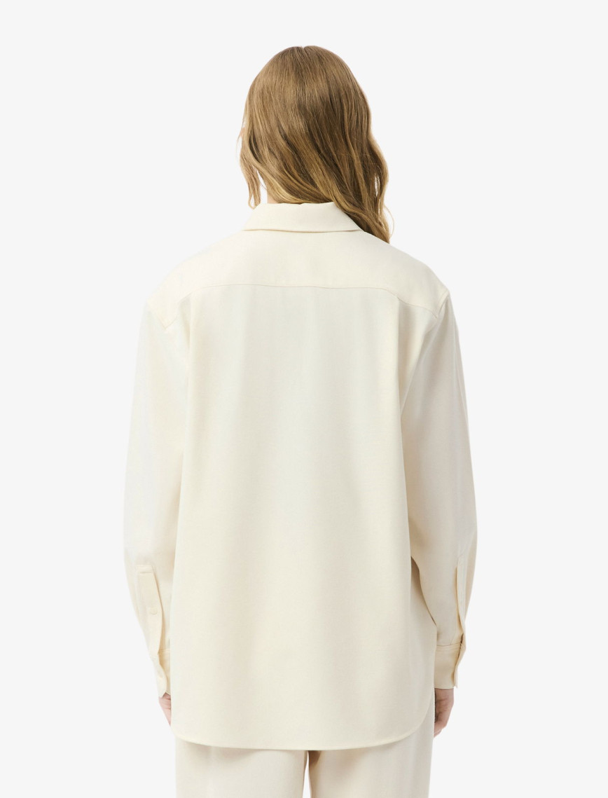 Lacoste Kadın Oversize Fit Polo Yaka Krem Sweatshirt