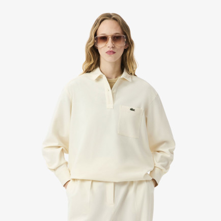 Lacoste Kadın Oversize Fit Polo Yaka Krem Sweatshirt Lacoste Kadın Oversize Fit Polo Yaka Krem Sweatshirt