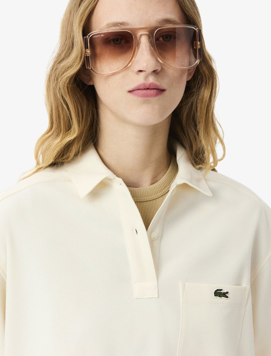 Lacoste Kadın Oversize Fit Polo Yaka Krem Sweatshirt