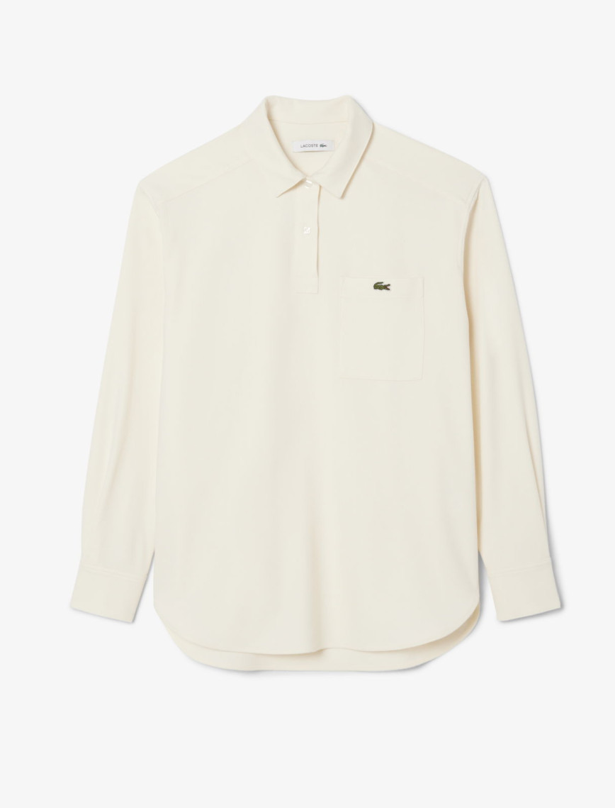 Lacoste Kadın Oversize Fit Polo Yaka Krem Sweatshirt