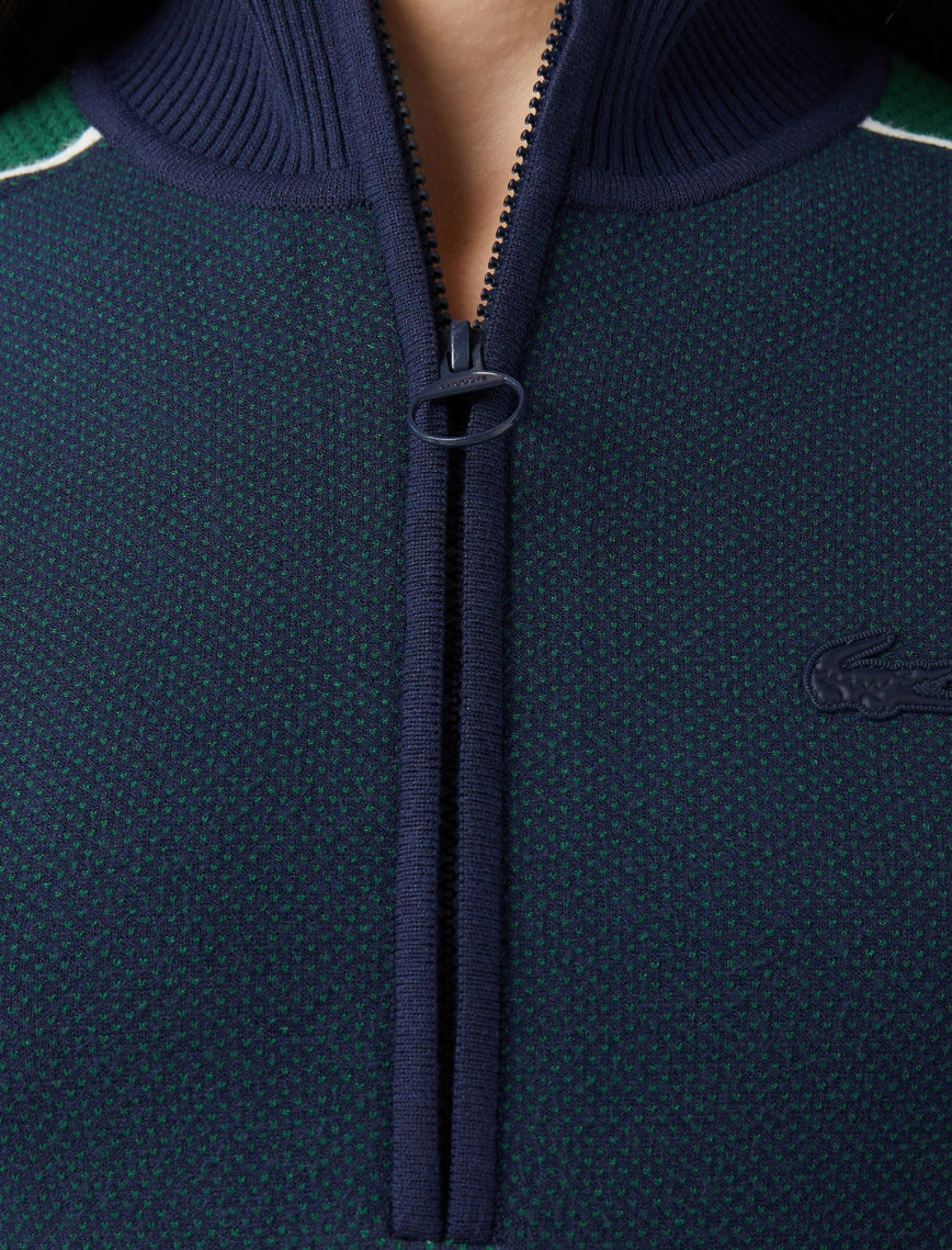 Lacoste Kadın Classic Fit Kısa Kollu Yarım Fermuarlı Renk Bloklu Lacivert Elbise