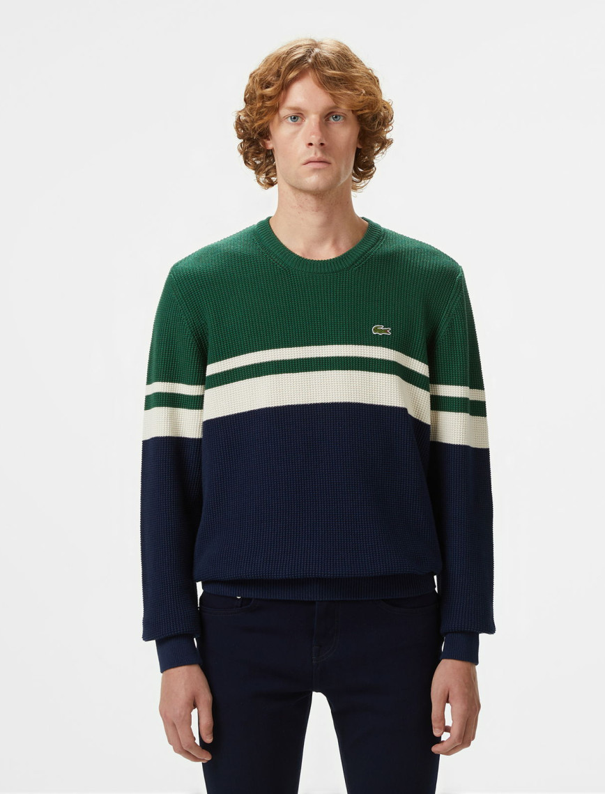 Lacoste Erkek Classic Fit Bisiklet Yaka Renk Bloklu Siyah Kazak Lacoste Erkek Classic Fit Bisiklet Yaka Renk Bloklu Siyah Kazak