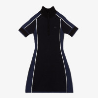 Lacoste Kadın Classic Fit Kısa Kollu Yarım Fermuarlı Renk Bloklu Siyah Elbise