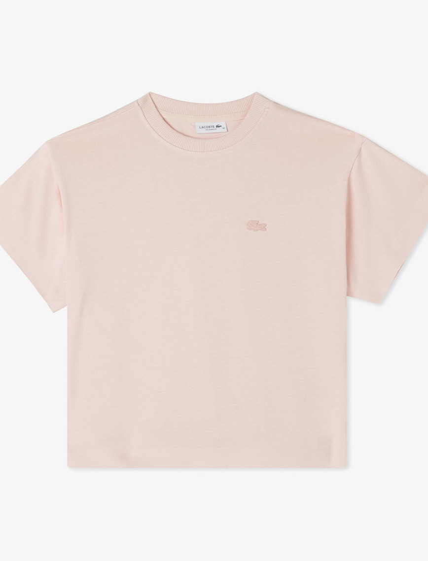 Lacoste Kadın Loose Fit Bisiklet Yaka Beyaz T-Shirt