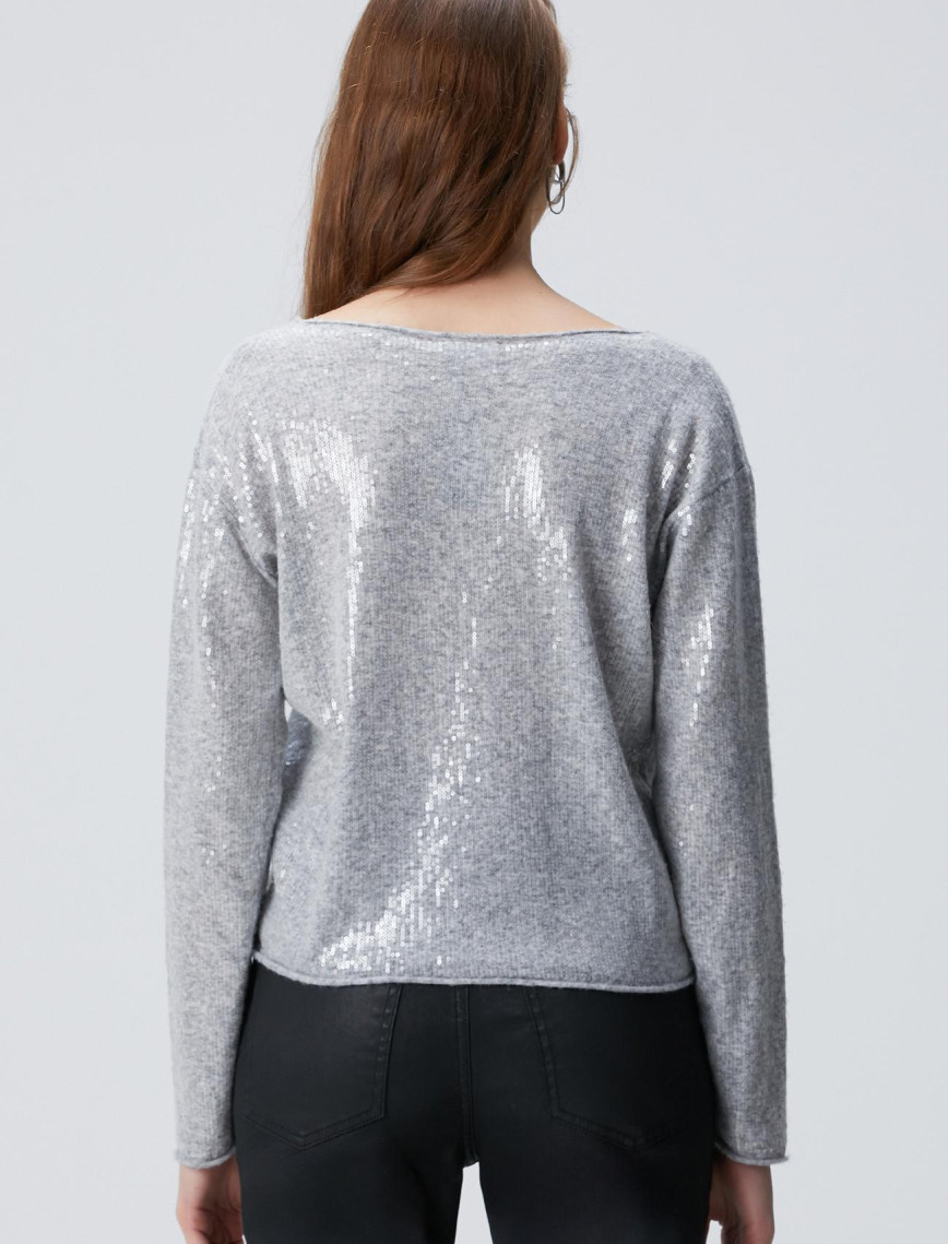 Network Kadın Açık Gri Melanj Payetli Hırka Network Kadın Açık Gri Melanj Payetli Hırka