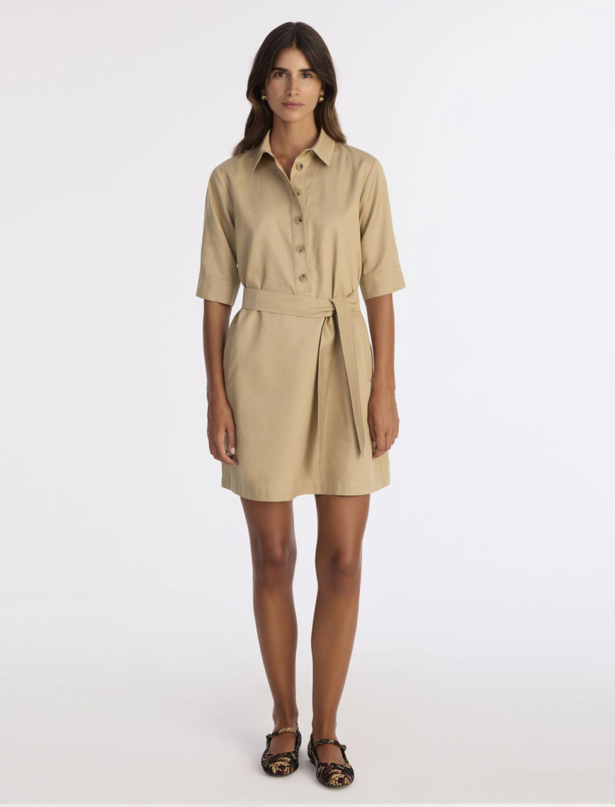 YARGICI Düz Gömlek Yaka 3/4 Kol Elbise