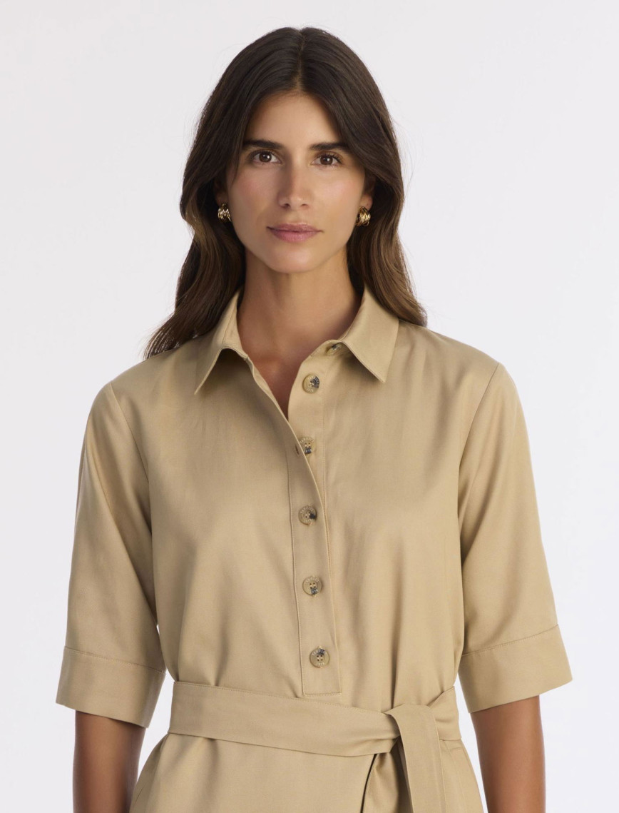 YARGICI Düz Gömlek Yaka 3/4 Kol Elbise