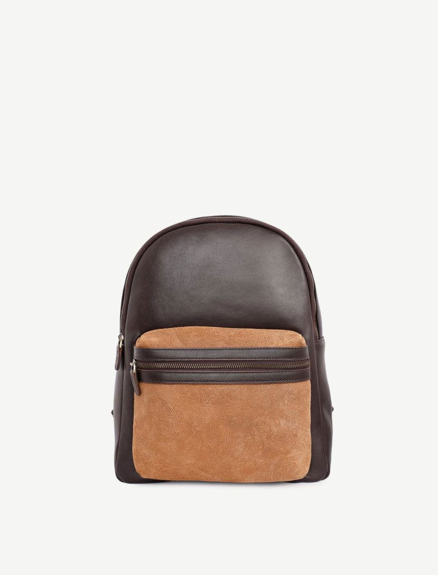 Şal Baskı Cep Detaylı Deri Sırt Çantası Şal Baskı Cep Detaylı Deri Sırt Çantası