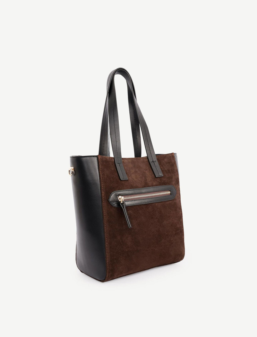 YARGICI Fermuar Detaylı Deri Garnili Süet Omuz Çantası YARGICI Fermuar Detaylı Deri Garnili Süet Omuz Çantası