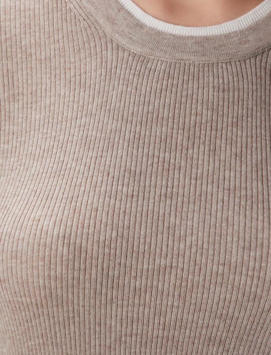 Network Kadın Vizon Melanj Çift Renkli Kısa Kol Triko Kazak Network Kadın Vizon Melanj Çift Renkli Kısa Kol Triko Kazak