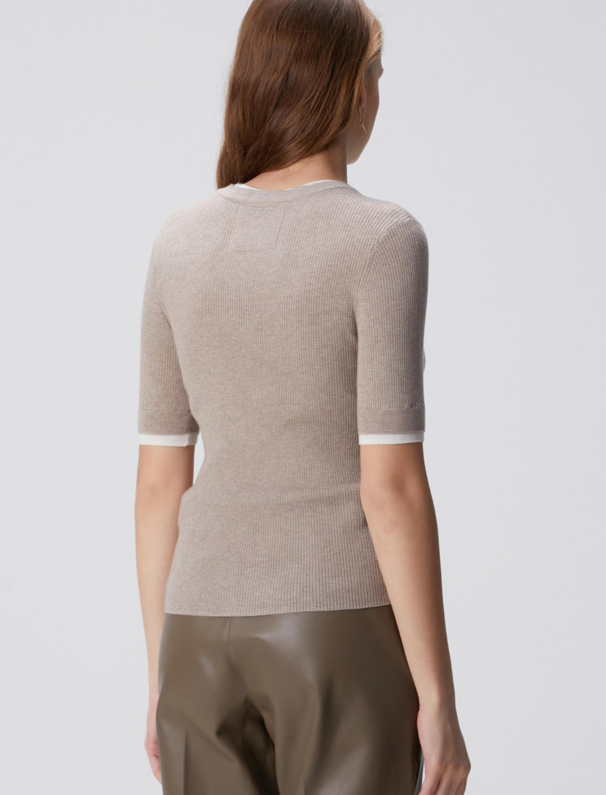 Network Kadın Vizon Melanj Çift Renkli Kısa Kol Triko Kazak Network Kadın Vizon Melanj Çift Renkli Kısa Kol Triko Kazak