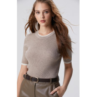 Network Kadın Vizon Melanj Çift Renkli Kısa Kol Triko Kazak Network Kadın Vizon Melanj Çift Renkli Kısa Kol Triko Kazak