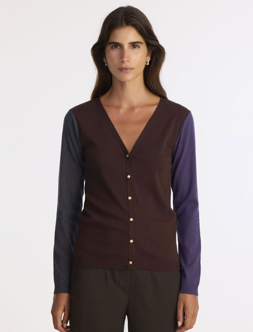 YARGICI V Yaka Renk Bloklu Hırka YARGICI V Yaka Renk Bloklu Hırka