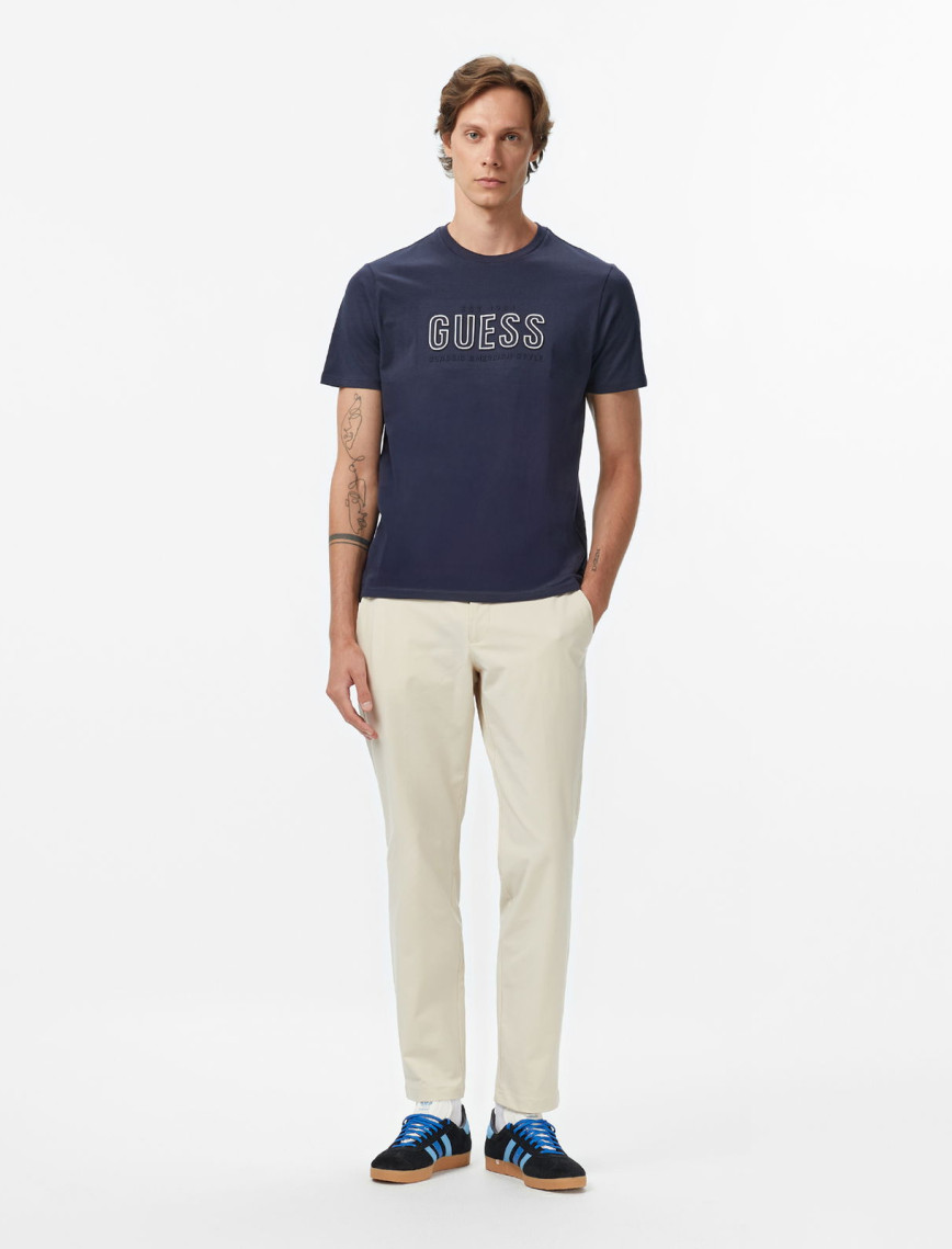 Guess Embosse Regular Fit Erkek Mavi T-Shirt