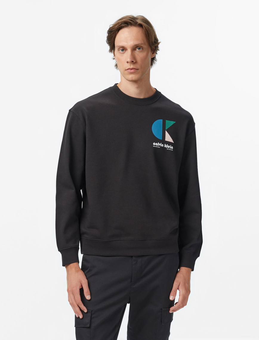 Calvin Klein Terry Bauhaus Logo Erkek Siyah Sweatshirt Calvin Klein Terry Bauhaus Logo Erkek Siyah Sweatshirt