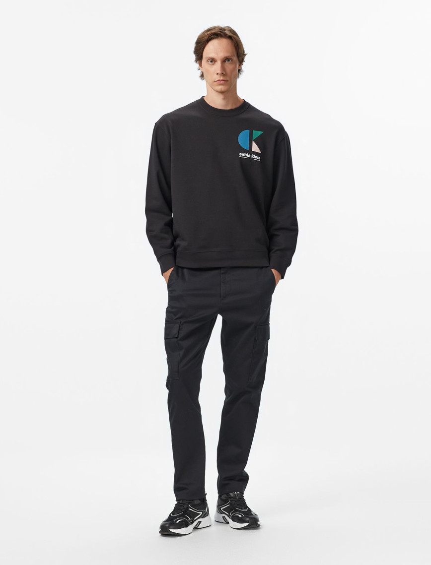 Calvin Klein Terry Bauhaus Logo Erkek Siyah Sweatshirt Calvin Klein Terry Bauhaus Logo Erkek Siyah Sweatshirt