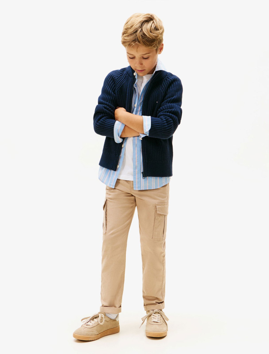 Tommy Hilfiger Half Cardigan Full Zip Çocuk Mavi Triko Ceket Tommy Hilfiger Half Cardigan Full Zip Çocuk Mavi Triko Ceket