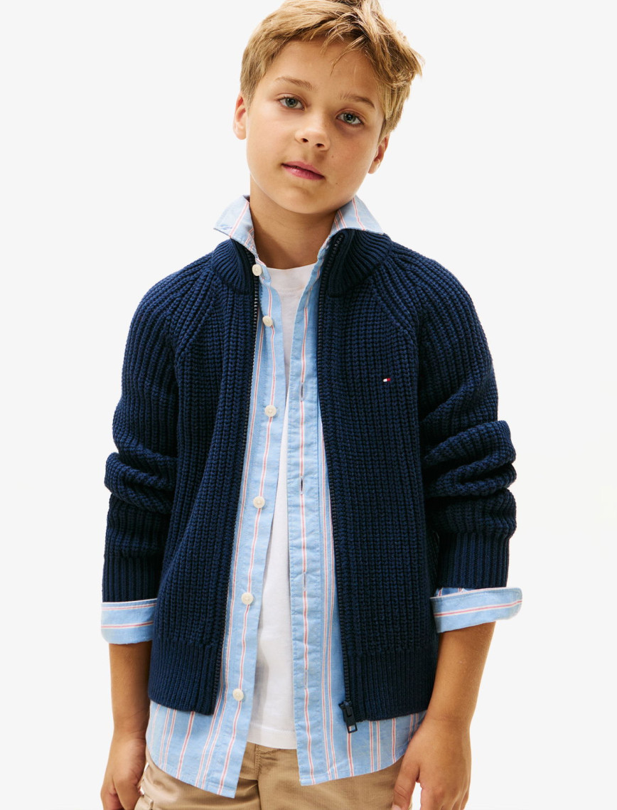 Tommy Hilfiger Half Cardigan Full Zip Çocuk Mavi Triko Ceket Tommy Hilfiger Half Cardigan Full Zip Çocuk Mavi Triko Ceket