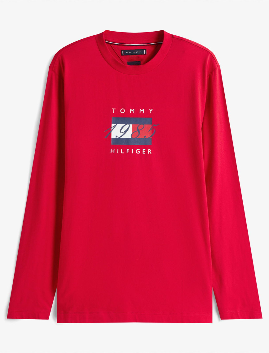 Tommy Hilfiger Linear Flag Graphic Erkek Kırmızı Uzun Kollu T-shirt Tommy Hilfiger Linear Flag Graphic Erkek Kırmızı Uzun Kollu T-shirt