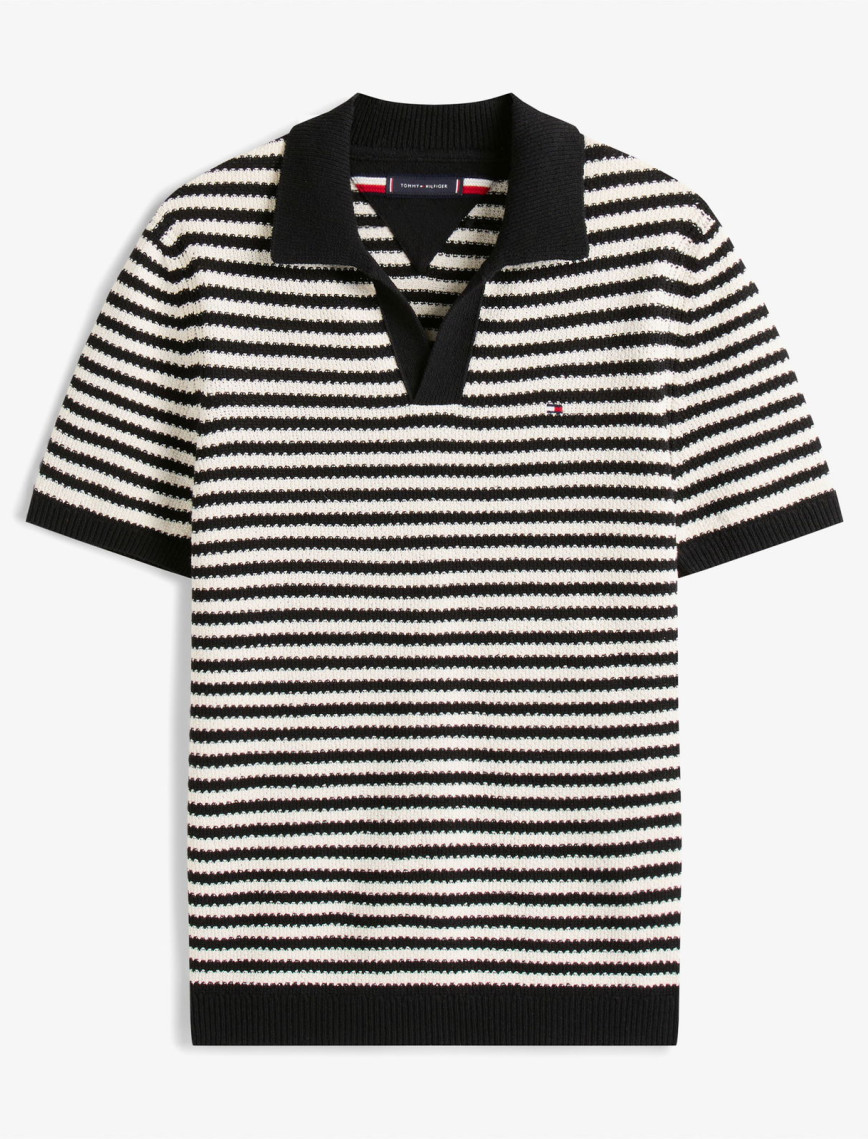 Tommy Hilfiger Knitted Textured Erkek Mavi Triko Polo Tommy Hilfiger Knitted Textured Erkek Mavi Triko Polo