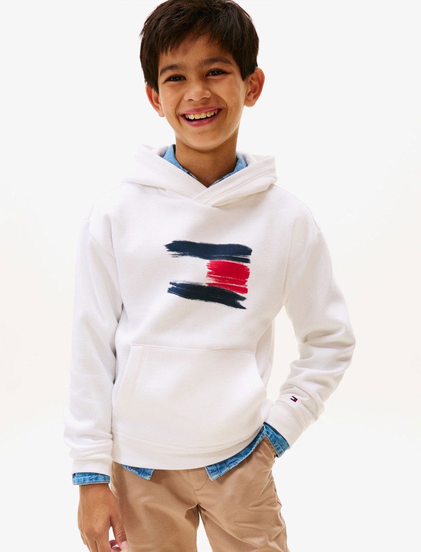Tommy Hilfiger Flag Çocuk Beyaz Hoodie Tommy Hilfiger Flag Çocuk Beyaz Hoodie