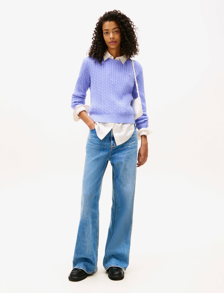 Tommy Jeans Cable Essential Kadın Mavi Kazak Tommy Jeans Cable Essential Kadın Mavi Kazak