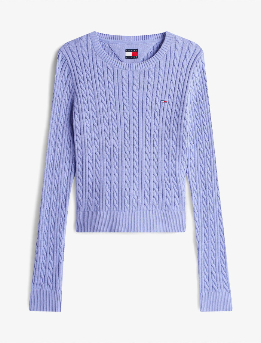 Tommy Jeans Cable Essential Kadın Mavi Kazak Tommy Jeans Cable Essential Kadın Mavi Kazak